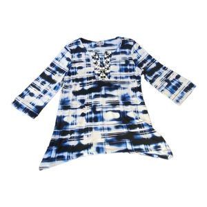 JM Collection tunic top size Large black and blue